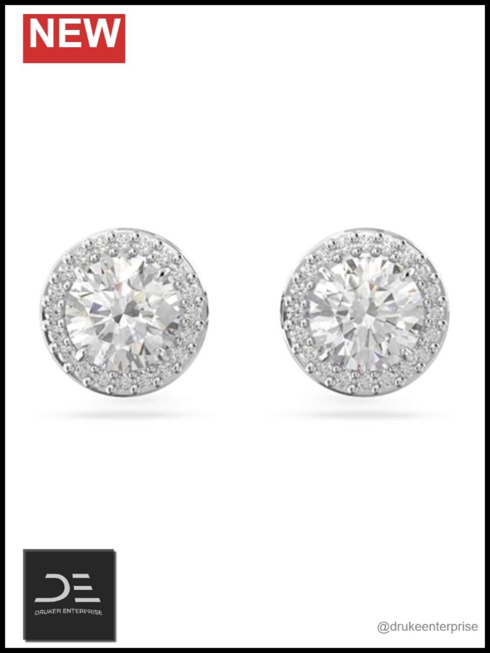 Swarovski Crystal Stud Earrings, Rhodium Finish, Push Back